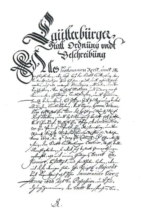 DOC 38 — En-tête de la chronique de Lauterbourg (« Lautterburger Statt Ordnung undt Beschreibung »), de la main de Christophe Horrer