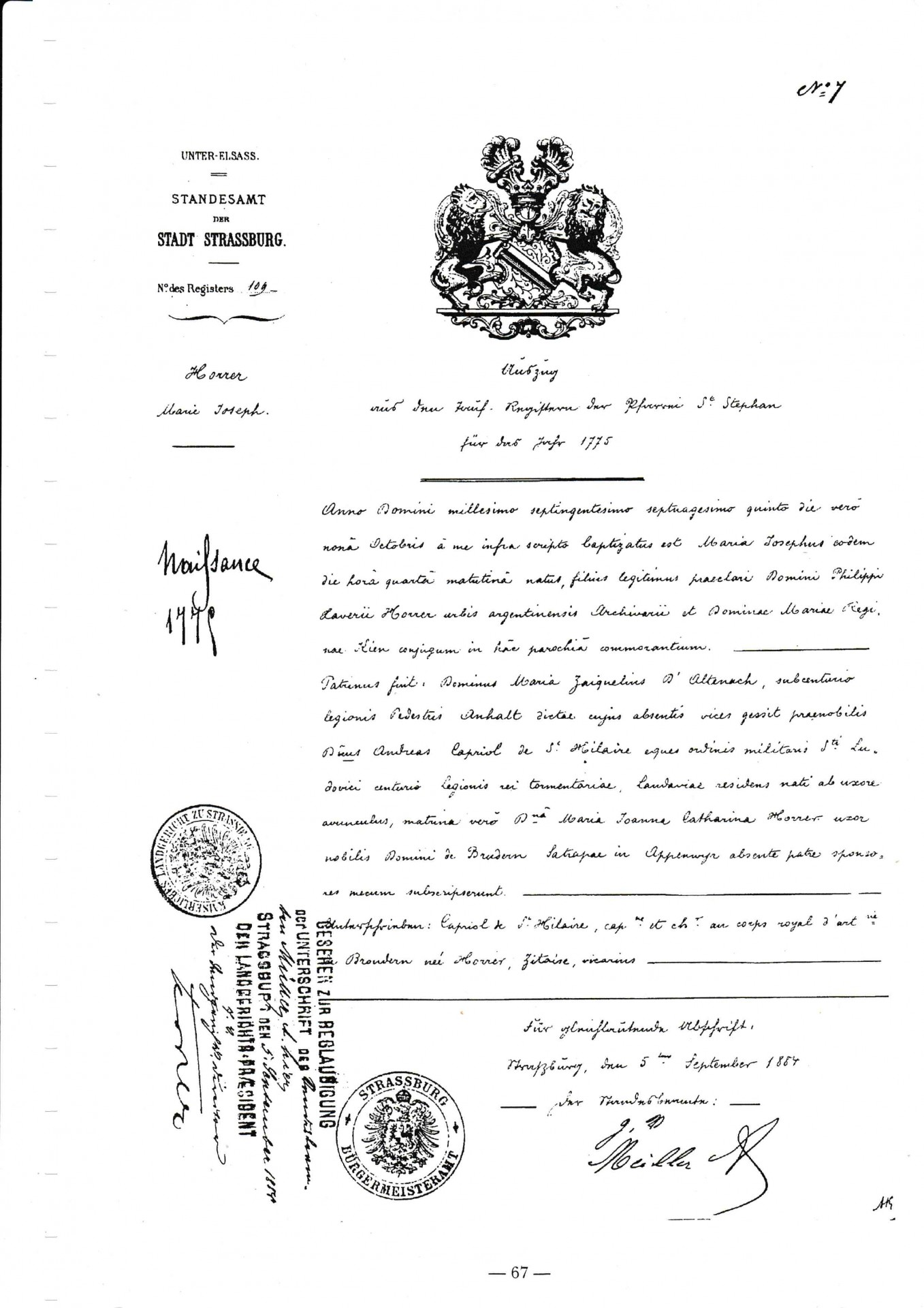 Doc-11 : Acte de naissance de Marie-Joseph d'Horrer